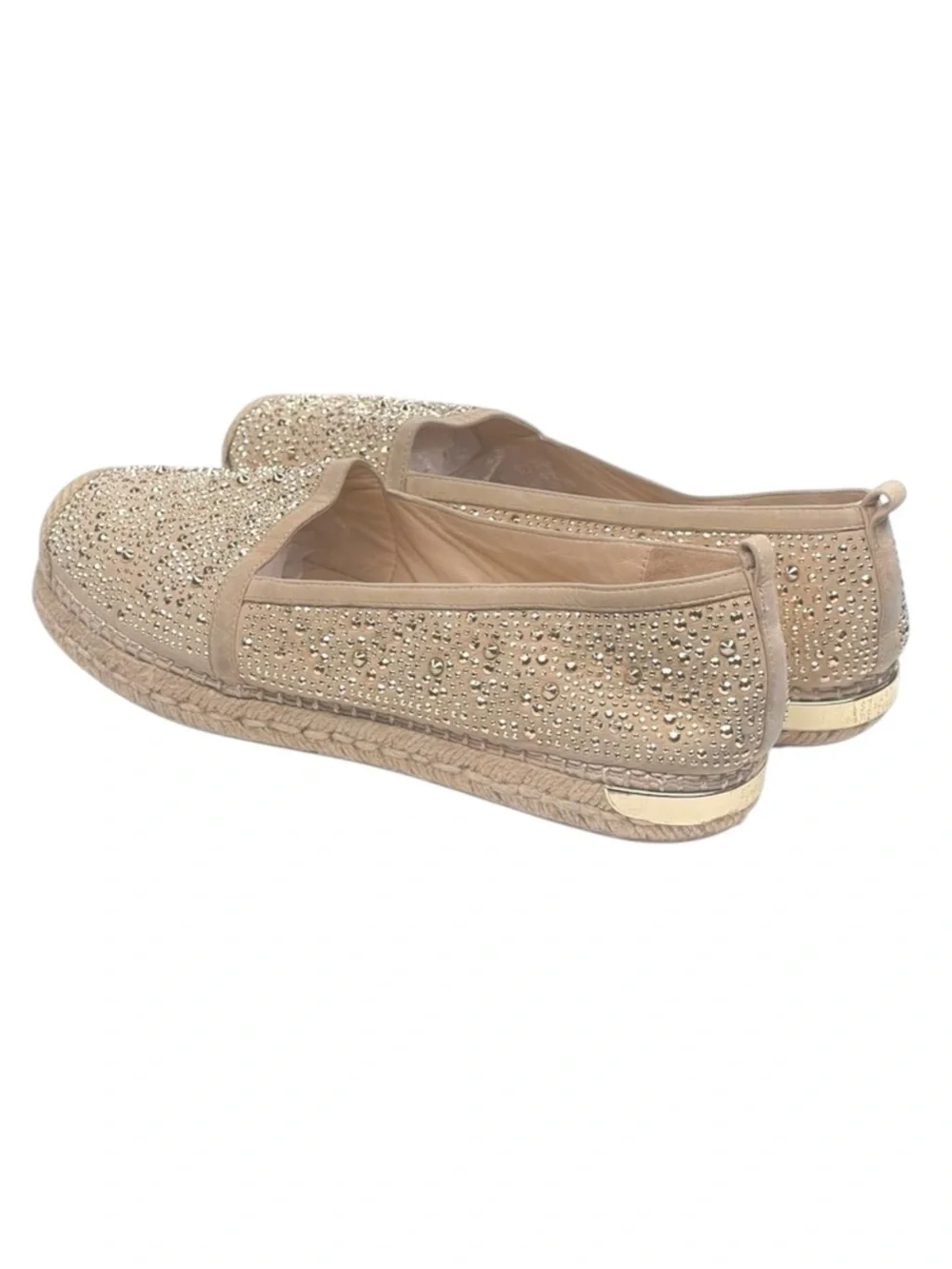 Stuart Weitzman ☀︎︎ Rockon Stud Flat Espadrilles ☀︎︎ Natural Gold Leather ☀︎︎ 9M